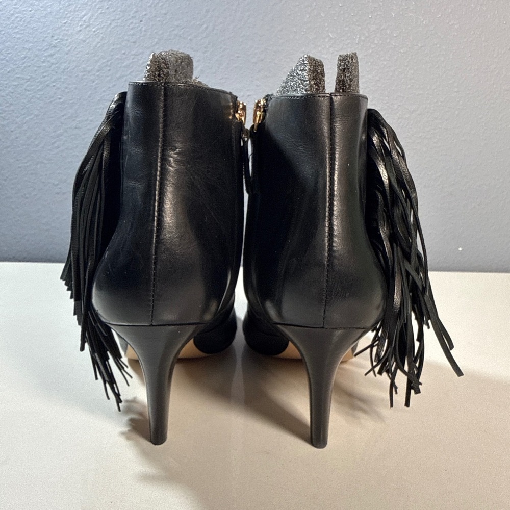 Nine West Jetra Ankle Boots Womens 5M Black Leather Fringe Pointed Toe - Picture 3 of 6